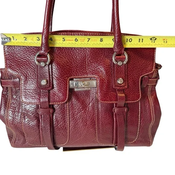 FRANCESCO BIASIA BURGUNDY LEATHER SATCHEL HANDBAG - Picture 5 of 8